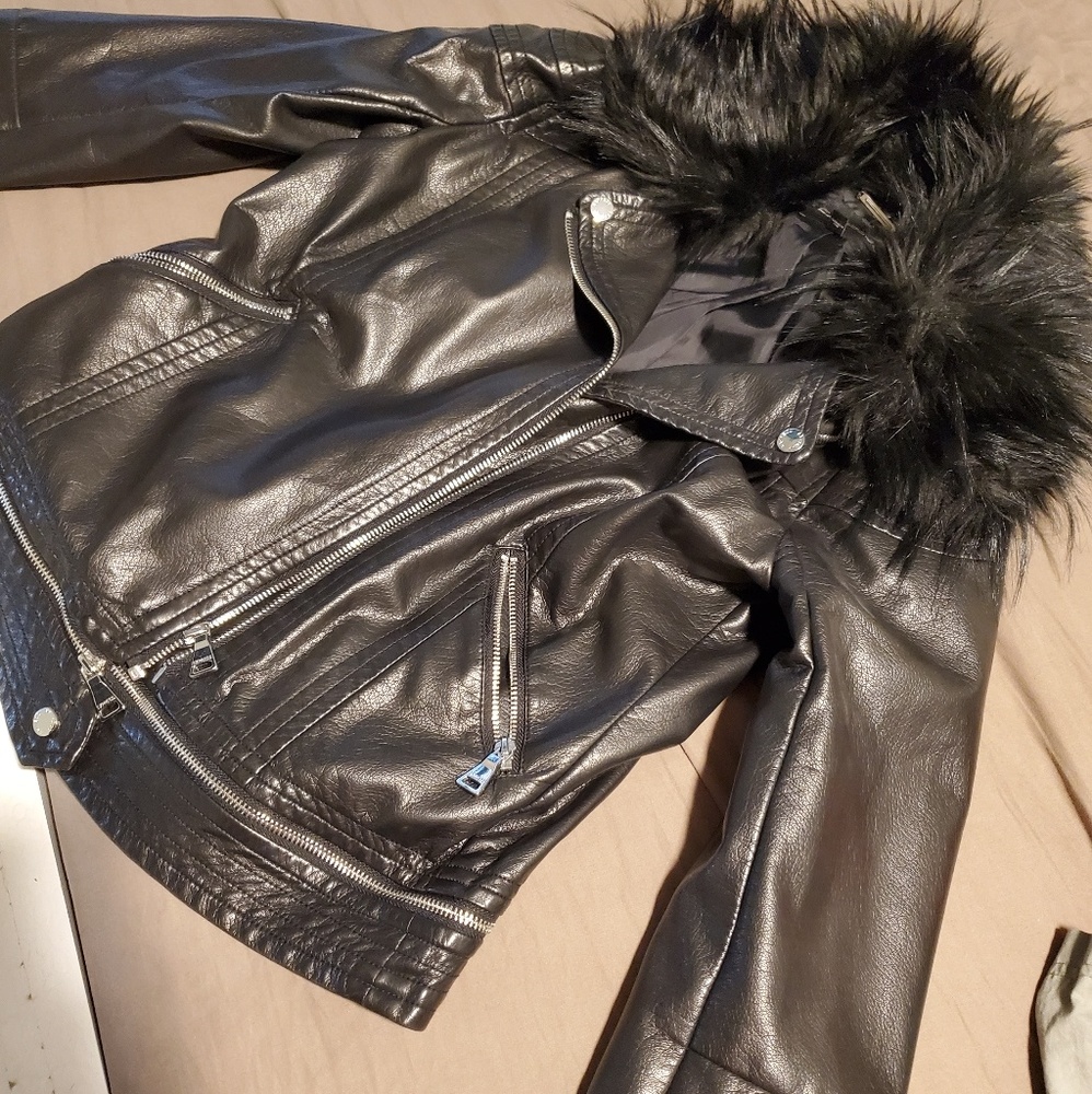 Express Faux Fur Leather moto jacket